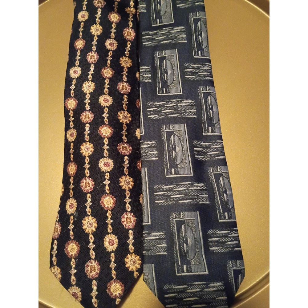 Mens Silk Tie Lot Roundtree & Yorke Floral Town Craft Geometric Blue Black 2pc